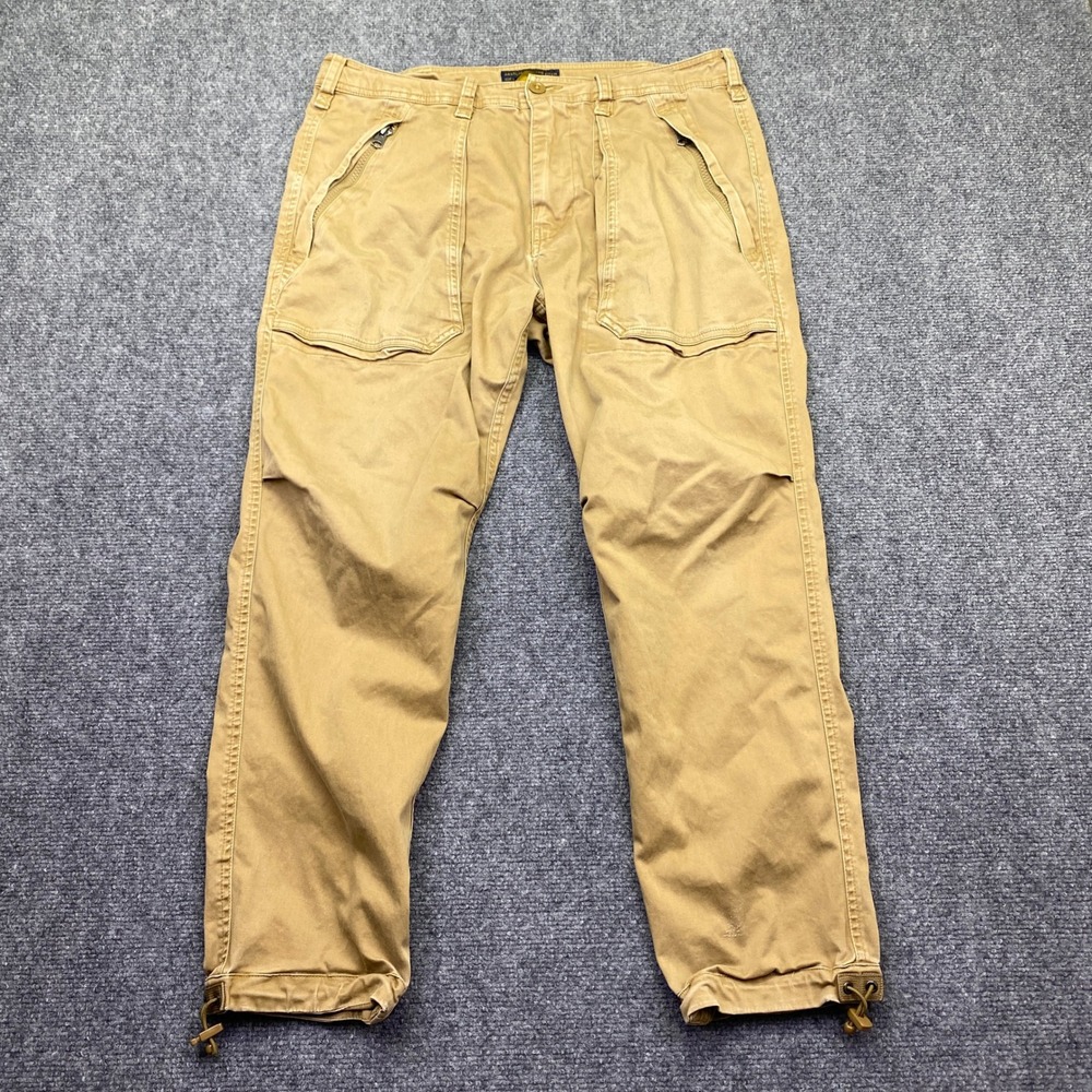 Abercrombie & Fitch Mens Cargo Pants Tan Khaki Utility Drawstring Hem Sz 32